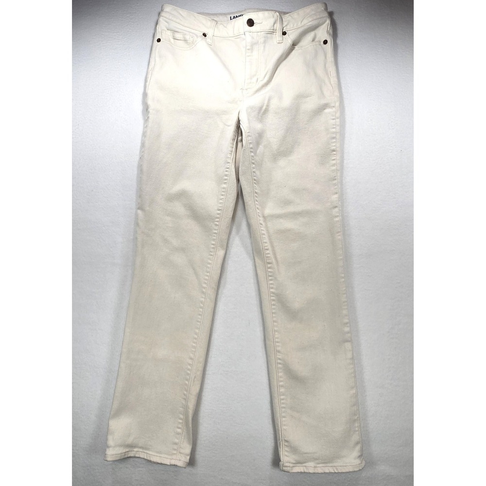 Lands‎ End Womens Off White Straight Leg Denim Jeans Cream Size 12 Classic Style